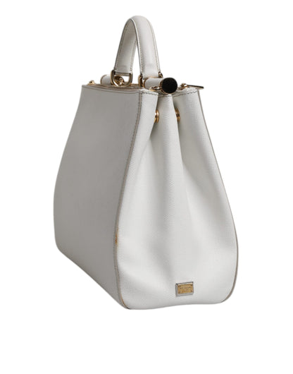 White Leather Logo Top Handle Tote Crossbody Bag