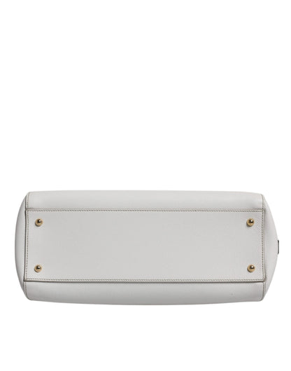 White Leather Logo Top Handle Tote Crossbody Bag