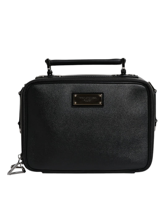 Bolso Crossbody con asa superior de piel y nailon negro con logotipo