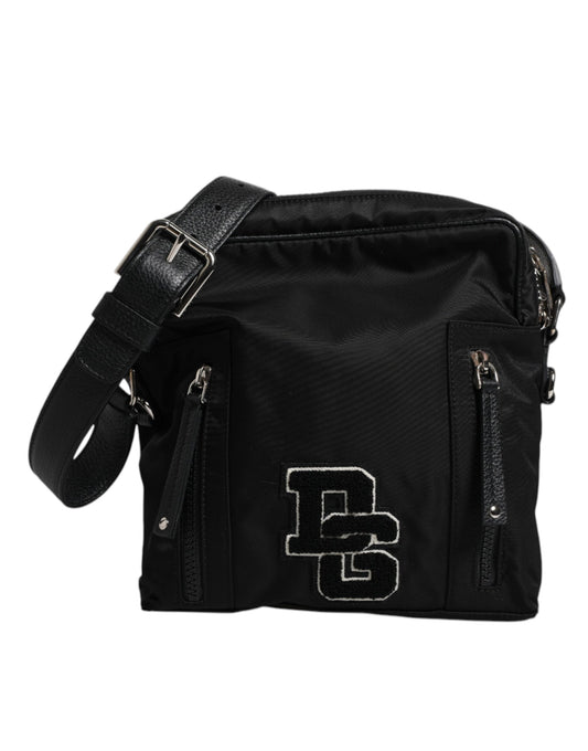 Nylon negro de cuero DG Patch Messenger Crossbody Bag