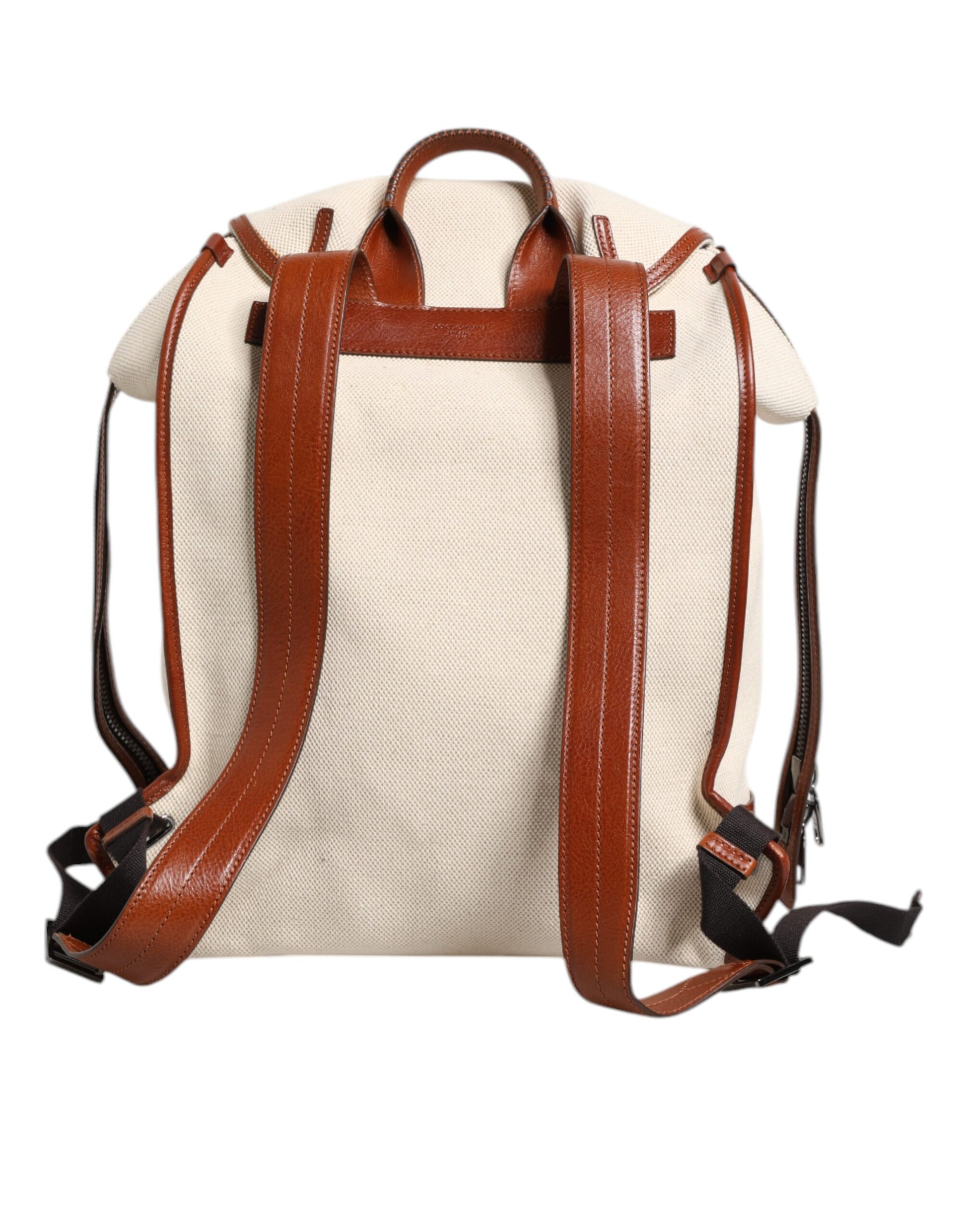 Beige Brown Canvas Leather Travel Back Pack Bag