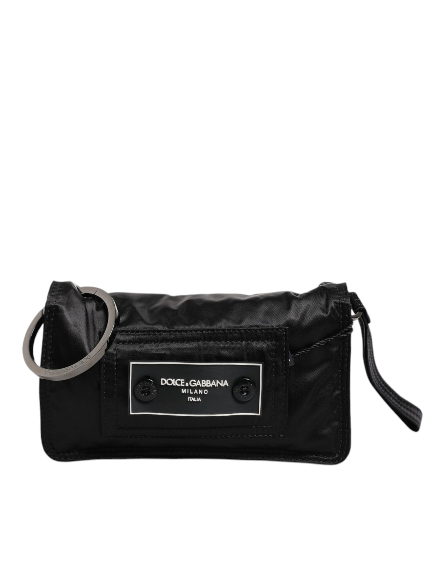 Black Fabric Logo Two Way Clutch Crossbody Bag