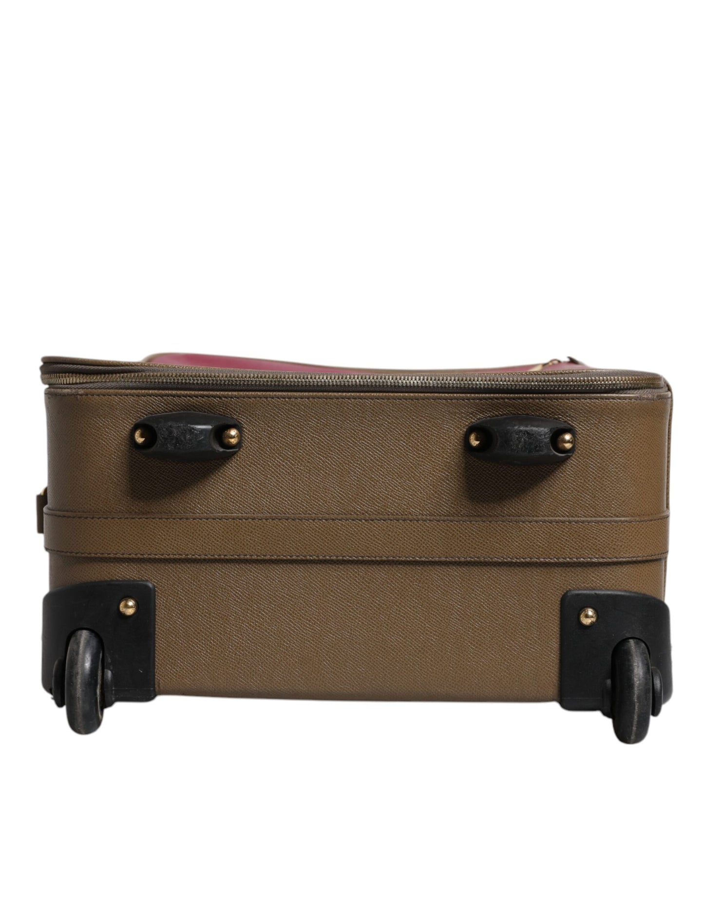 Fuchsia Khaki Leather Trolley Travel Wheel Suitcase Bag