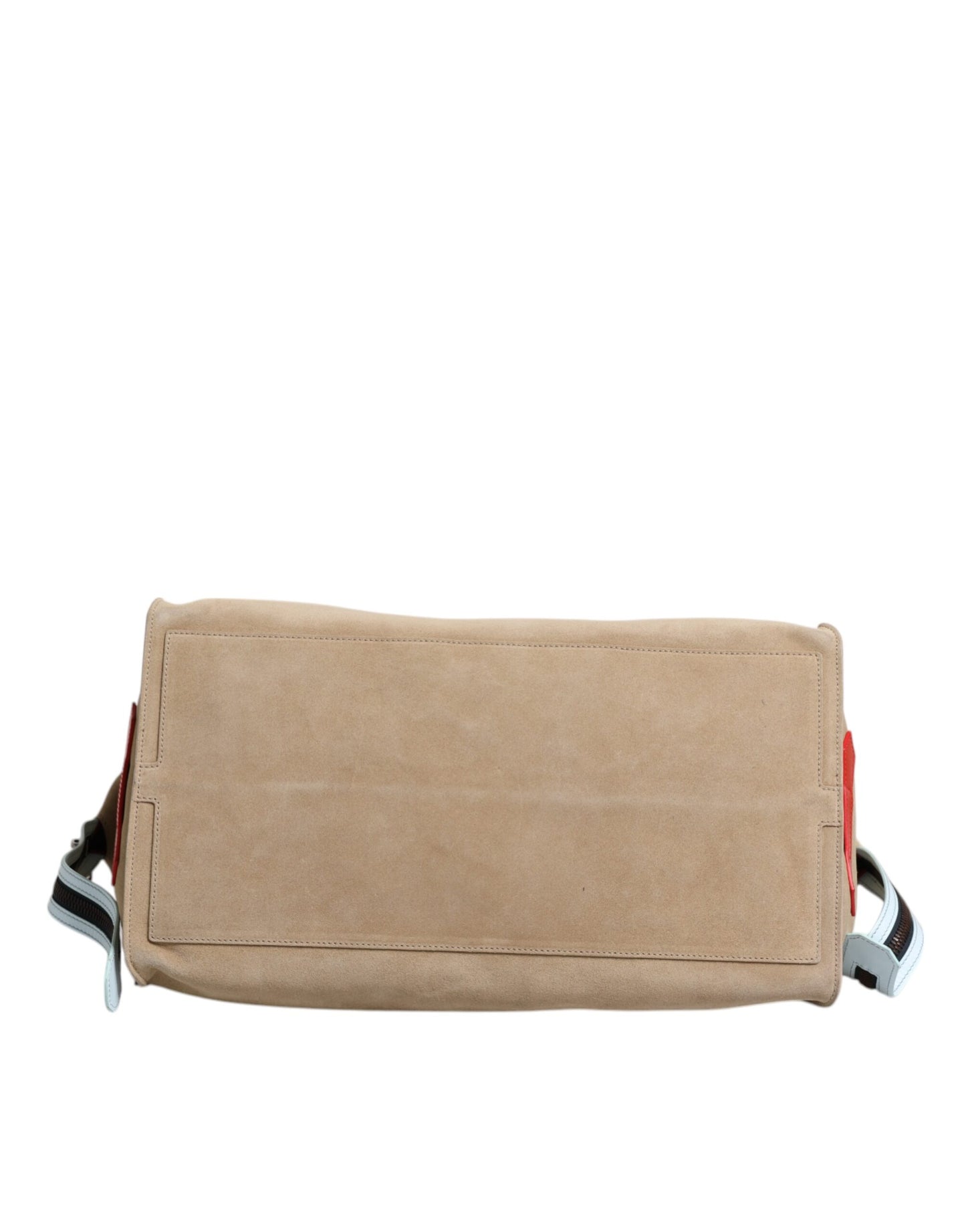 Beige Suede Leather Top Handle Duffle Bag