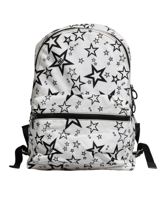 White DG Stars Print Nylon School Backpack Bag