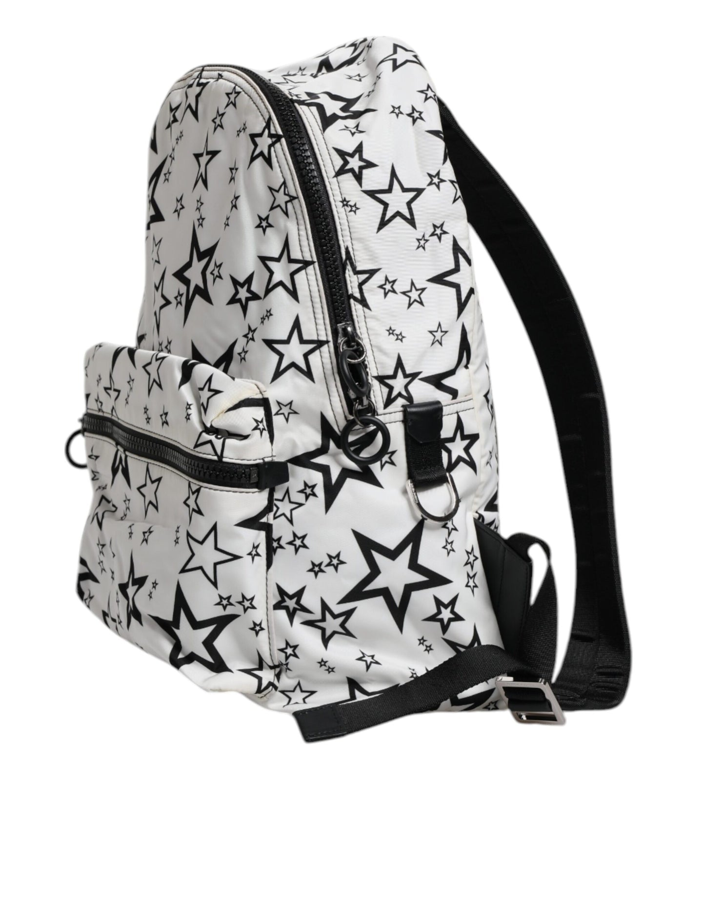 White DG Stars Print Nylon School Backpack Bag