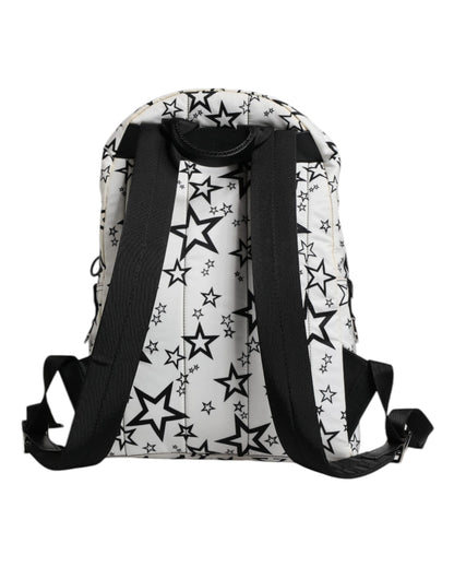 White DG Stars Print Nylon School Backpack Bag