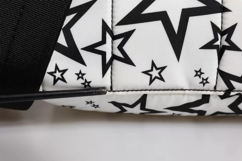 White DG Stars Print Nylon School Backpack Bag