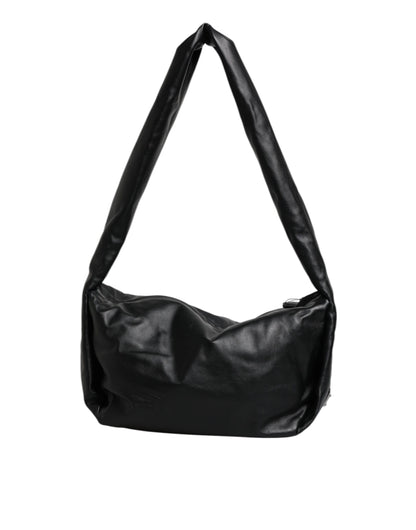 Black Leather Logo Plaque Shoulder Bag