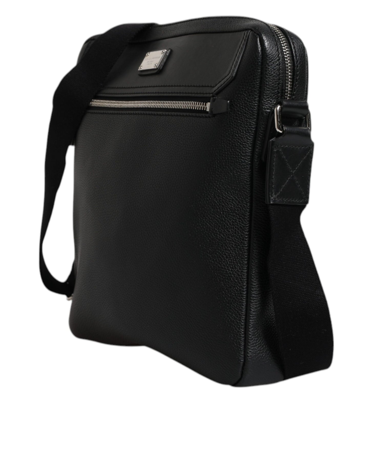 Black Calfskin Leather Messenger Crossbody Bag