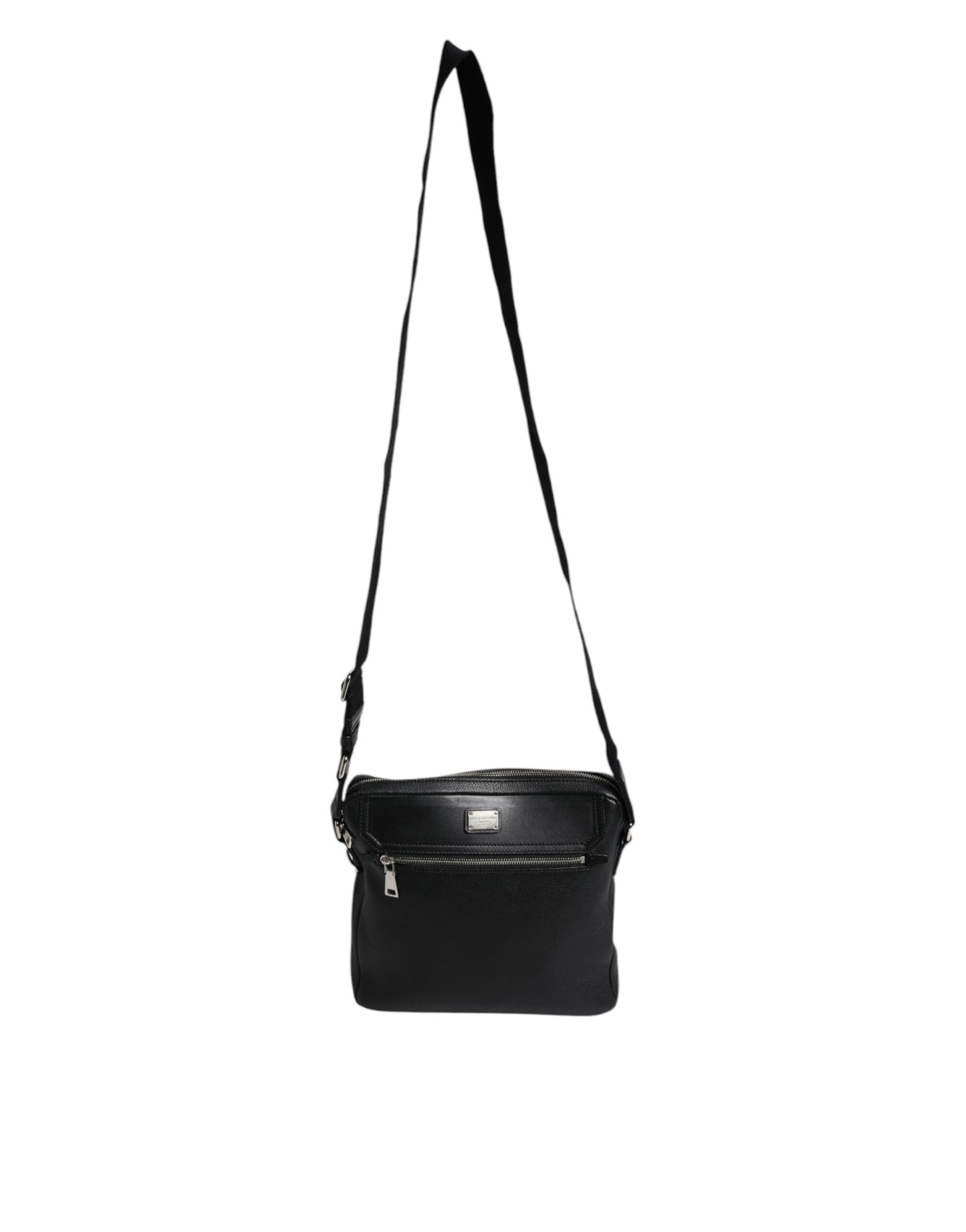 Black Calfskin Leather Messenger Crossbody Bag