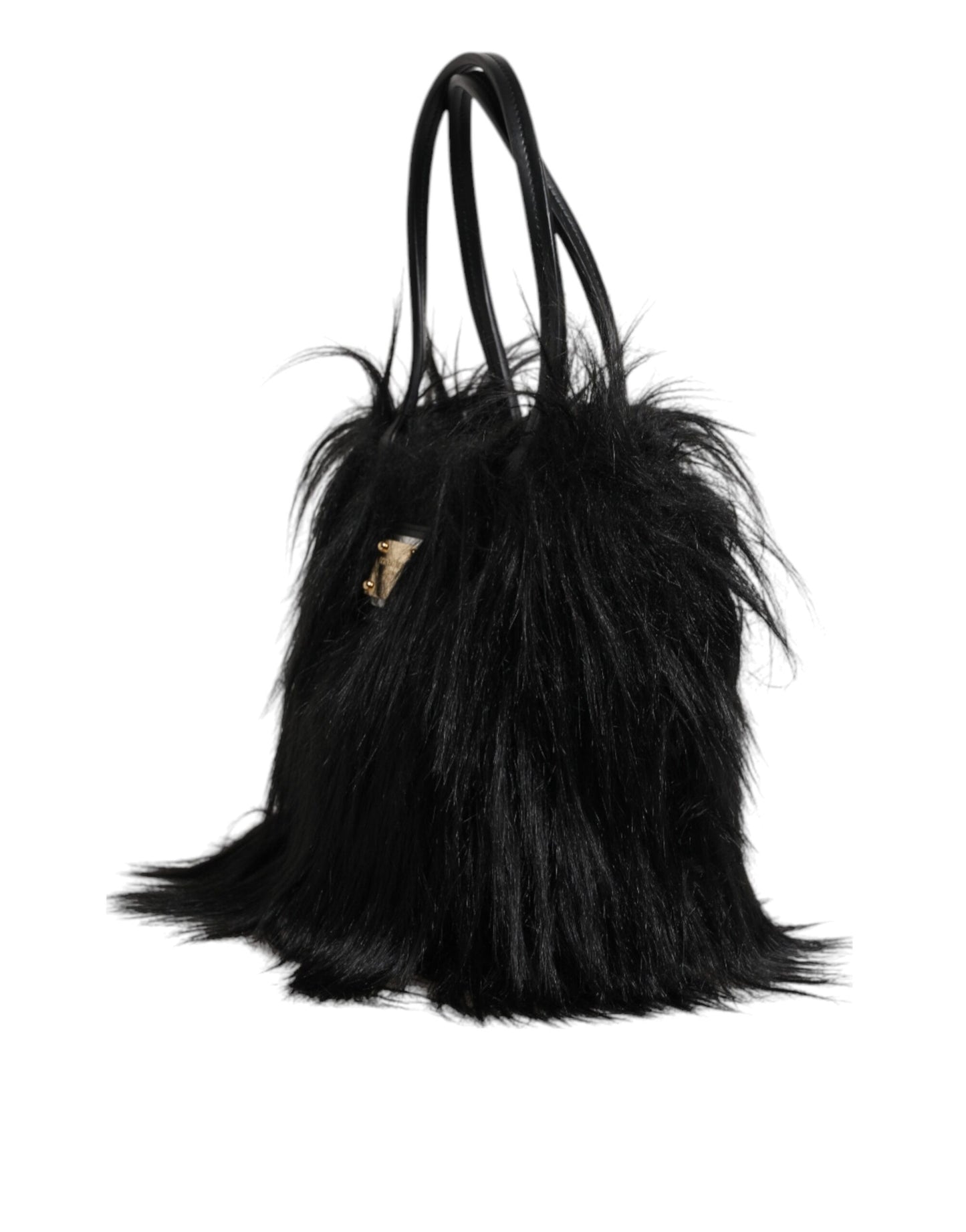 Black Fur Logo Plaque Double Handle Shoulder Bag