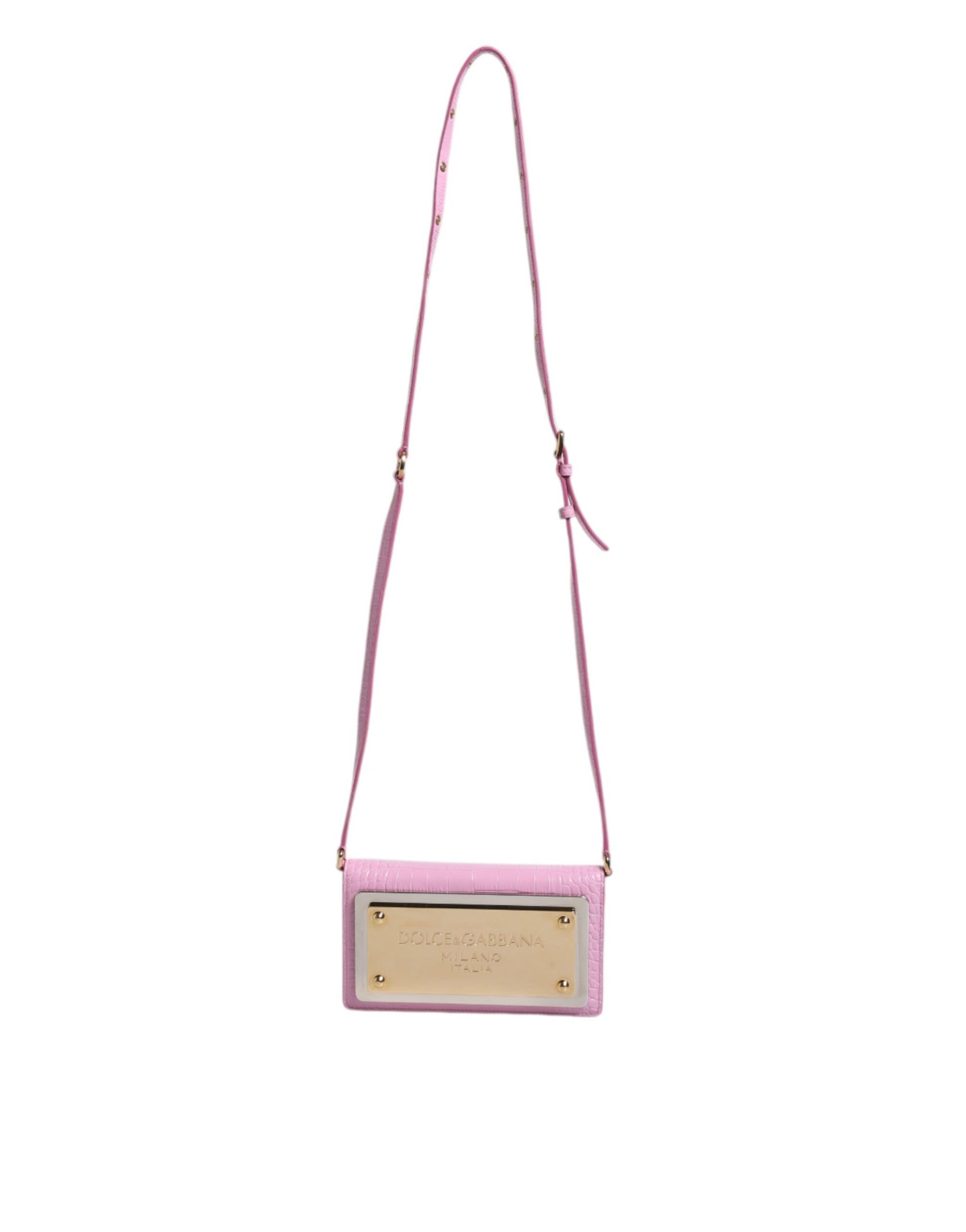 Bolso bandolera con placa de logotipo en piel exótica color rosa