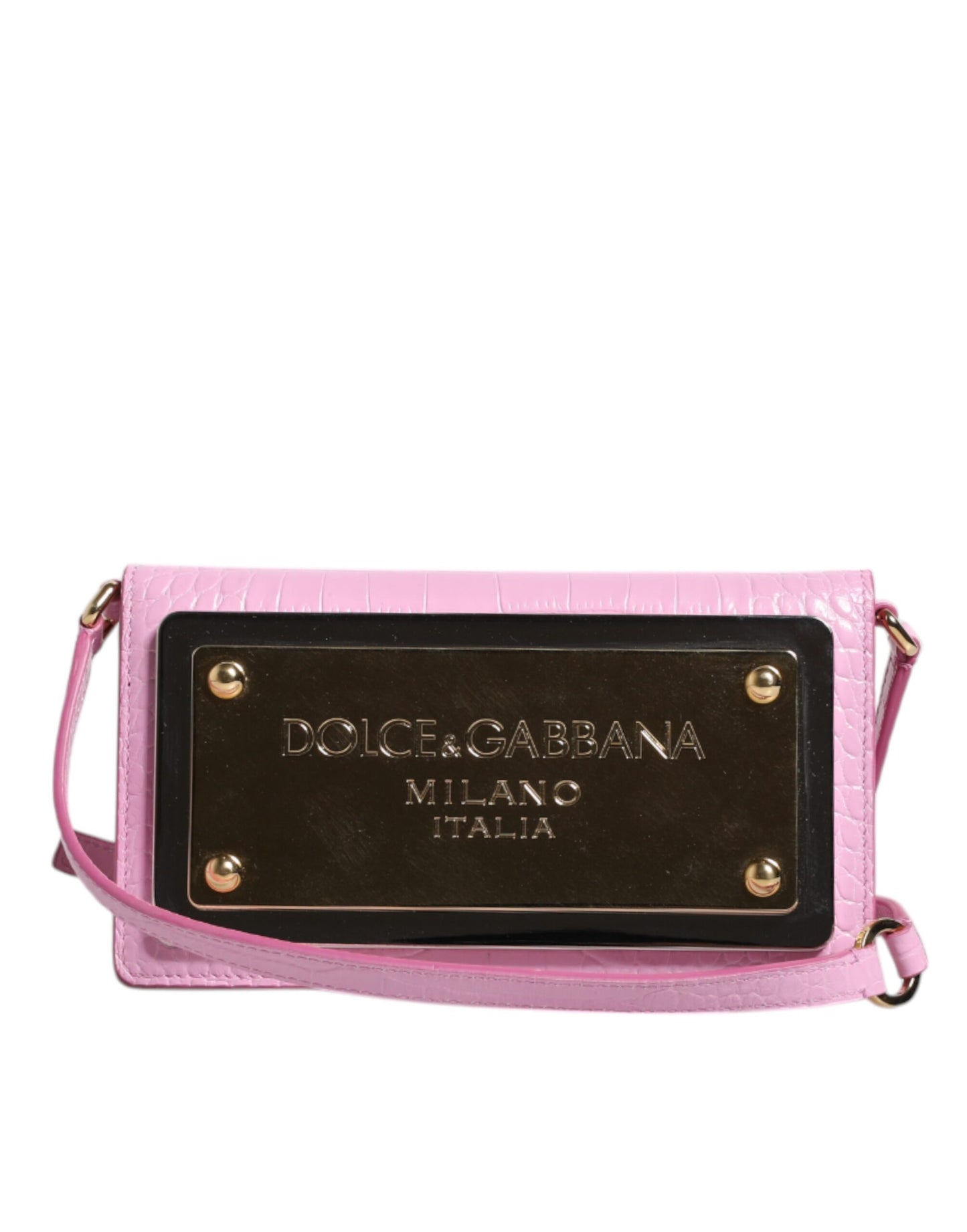 Bolso bandolera con placa de logotipo en piel exótica color rosa