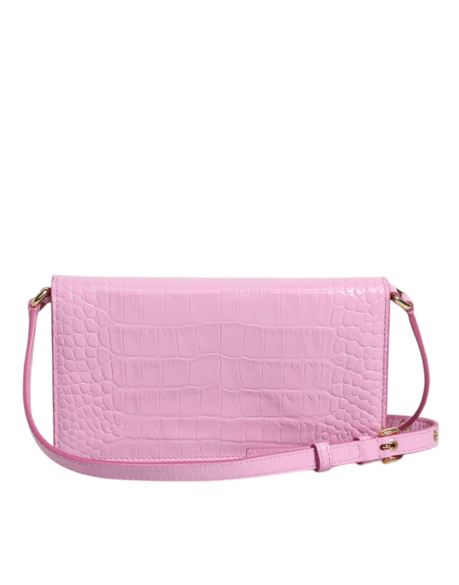 Bolso bandolera con placa de logotipo en piel exótica color rosa