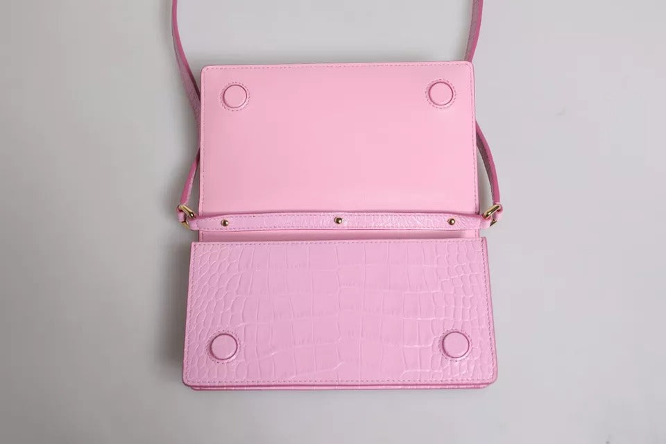 Bolso bandolera con placa de logotipo en piel exótica color rosa