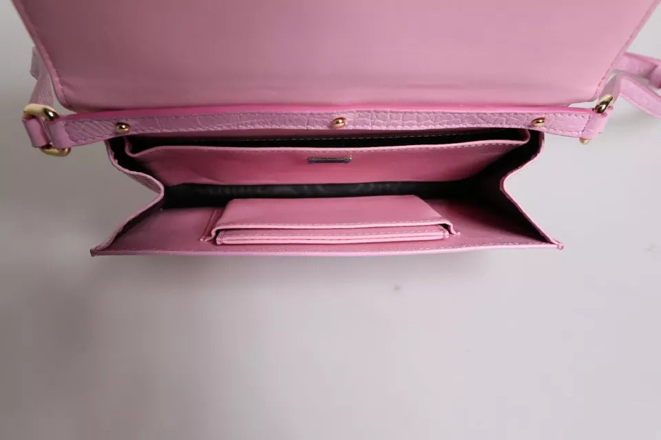 Bolso bandolera con placa de logotipo en piel exótica color rosa