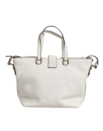 White Leather Top Handle Tote Crossbody Bag