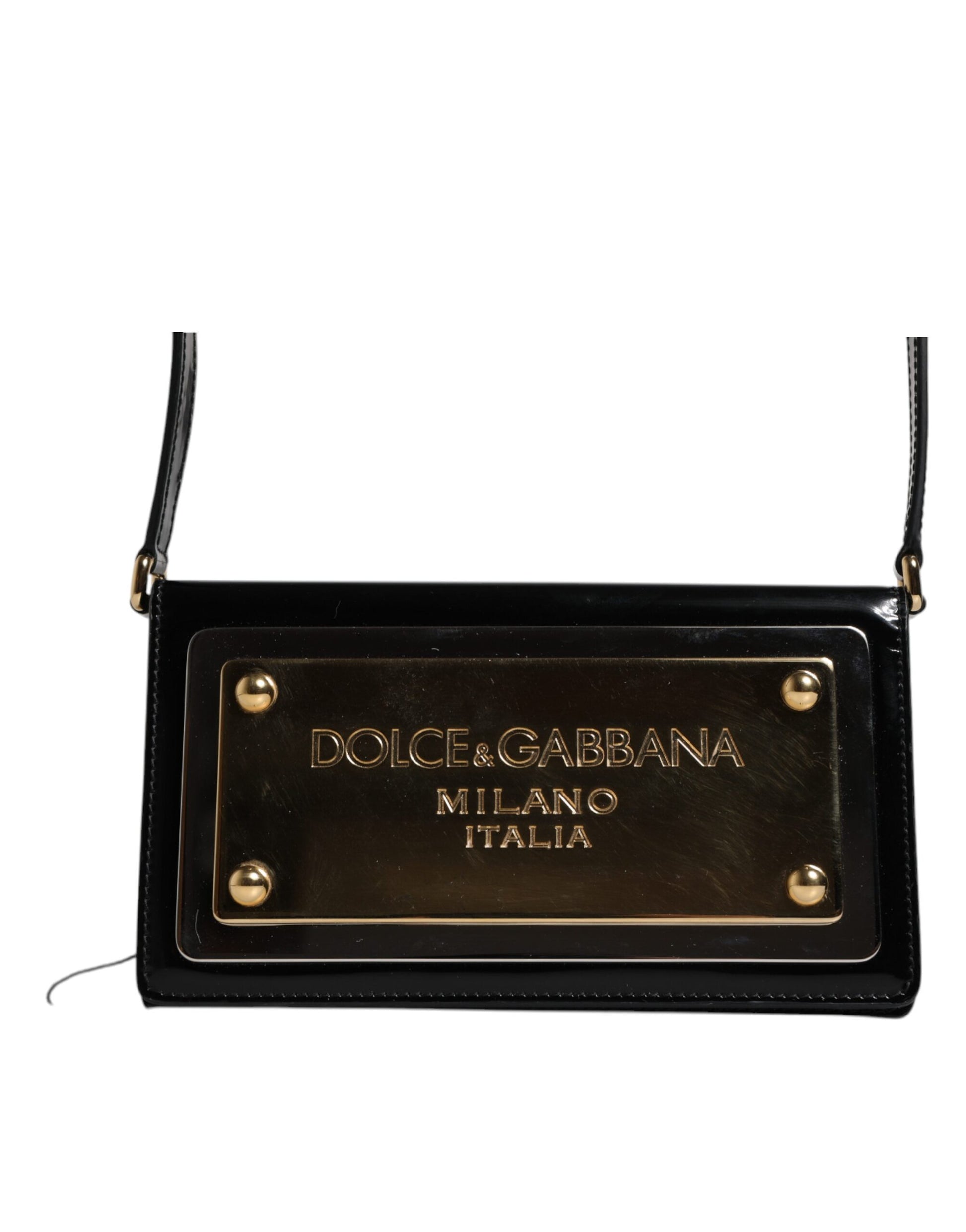 Black Patent Leather Logo Plaque Crossbody Bag