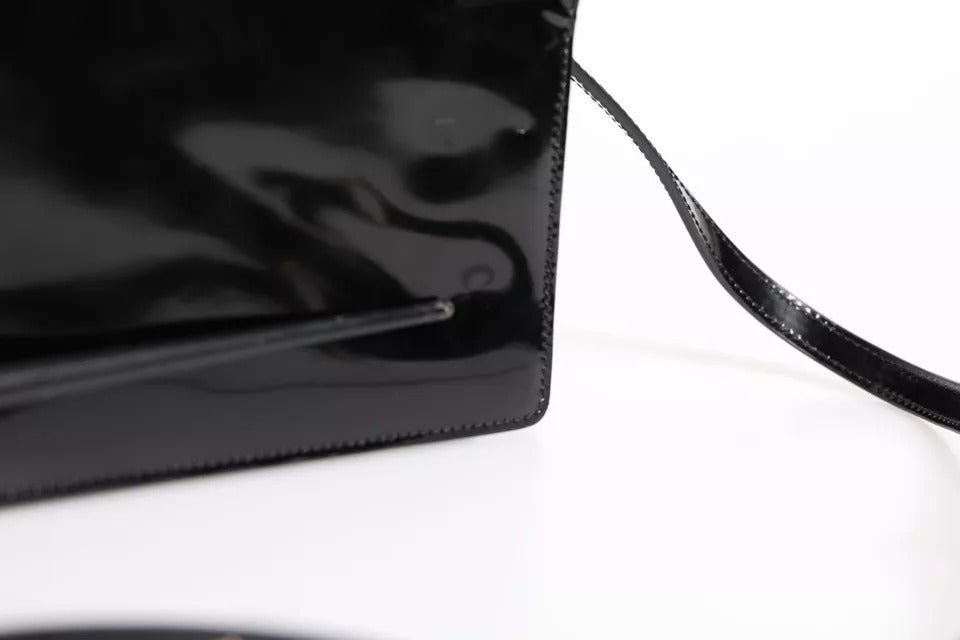 Black Patent Leather Logo Plaque Crossbody Bag