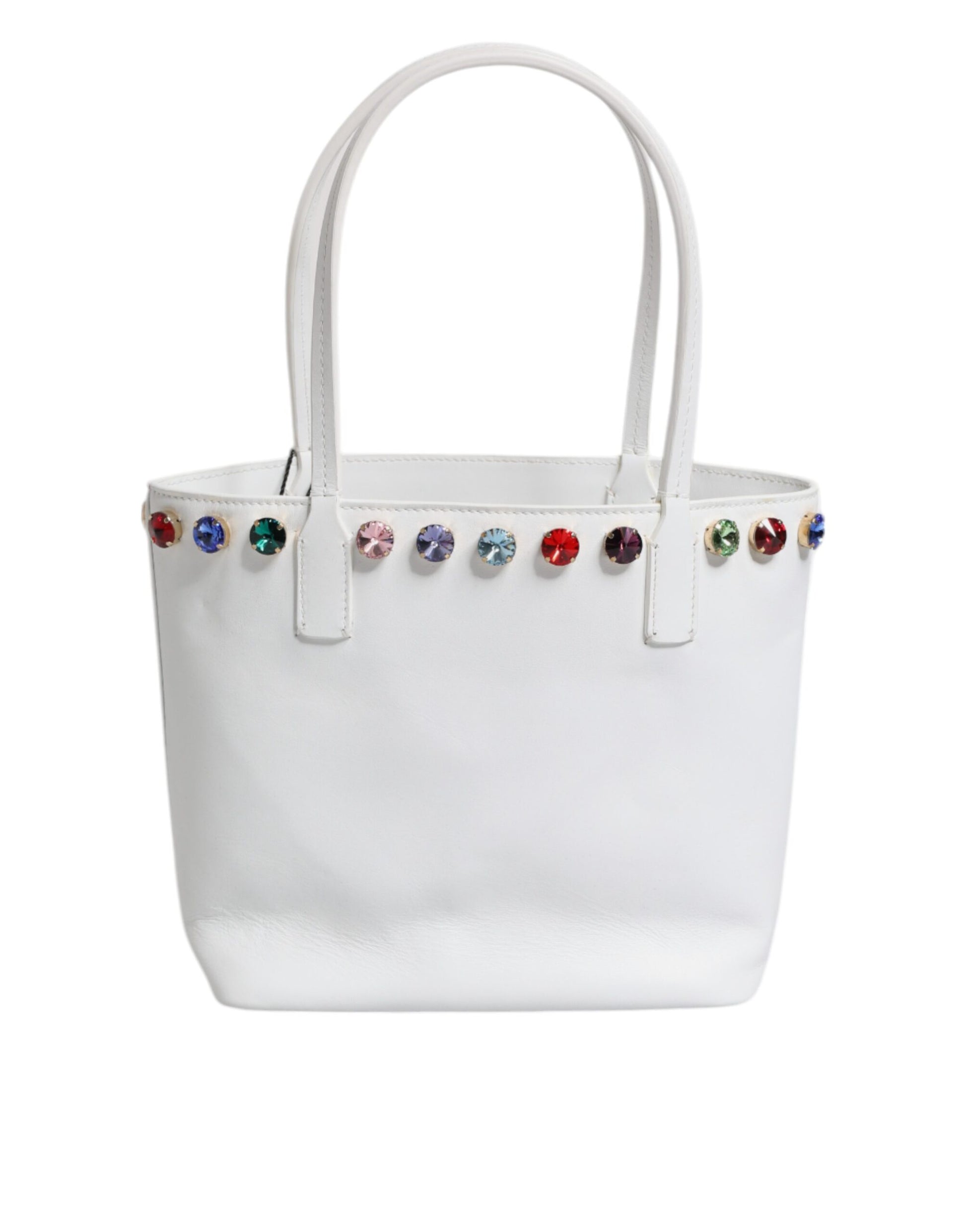 White Leather Crystal DG Logo Shoulder Tote Bag