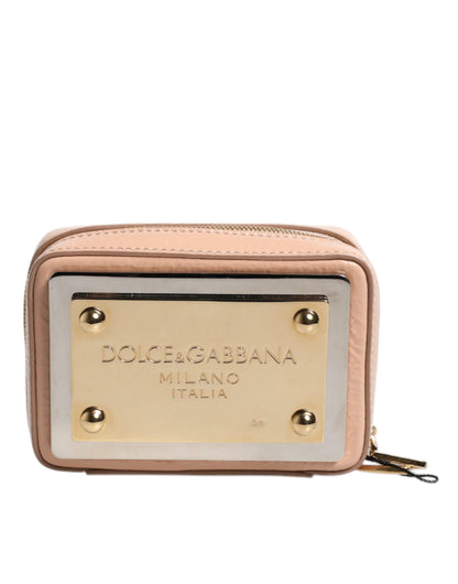 Bolso bandolera de piel color nude con placa del logotipo