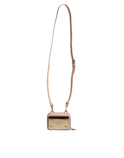 Bolso bandolera de piel color nude con placa del logotipo