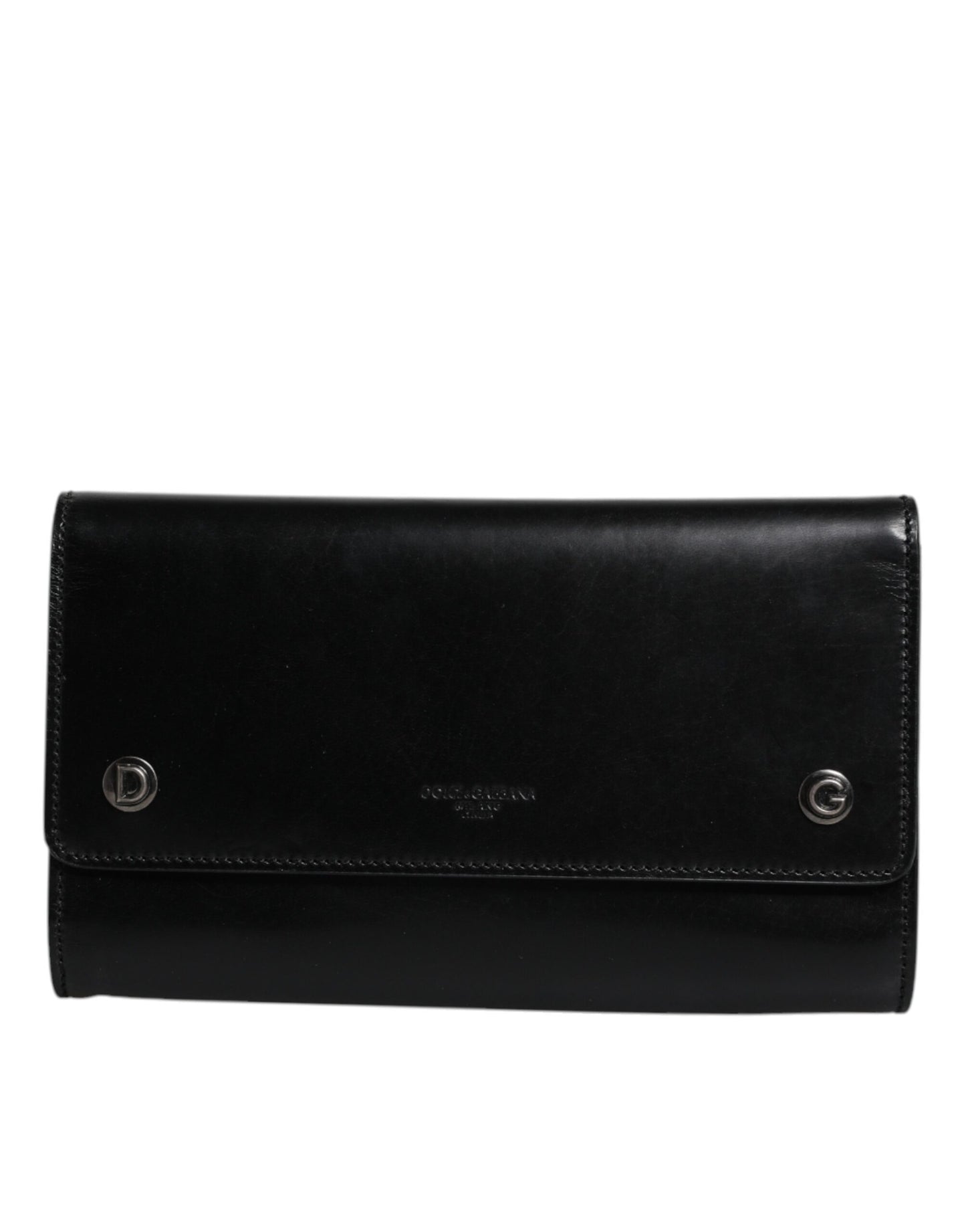 Black Leather Logo Embossed Crossbody Bag