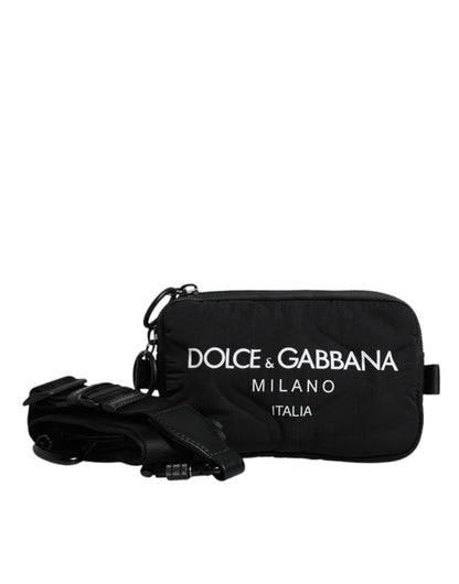 Bolso bandolera de nailon negro con logotipo