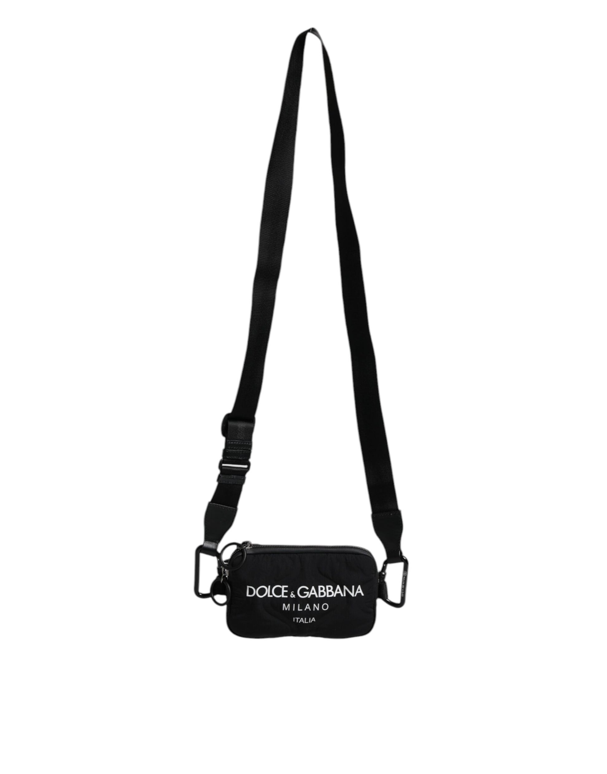 Bolso bandolera de nailon negro con logotipo