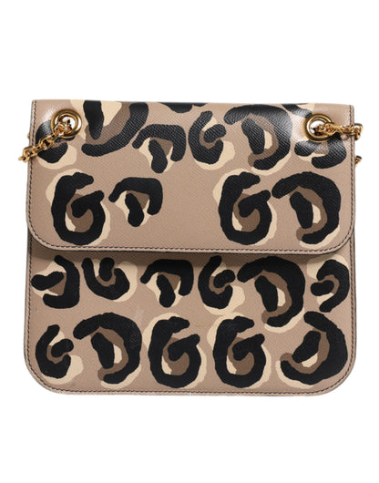 Beige DG Leopard Pattern Leather Crossbody Bag