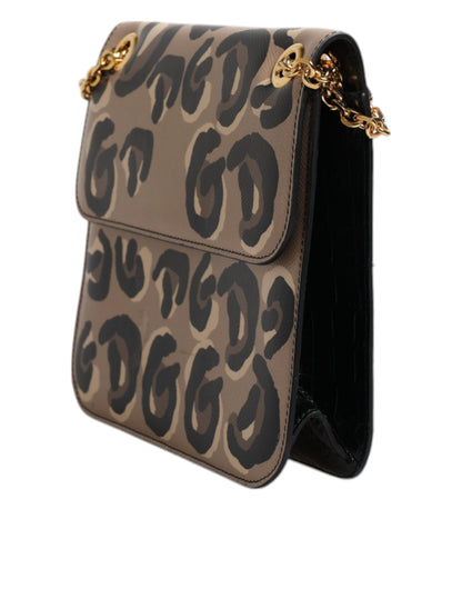 Beige DG Leopard Pattern Leather Crossbody Bag