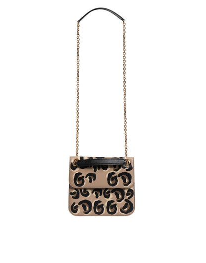 Beige DG Leopard Pattern Leather Crossbody Bag