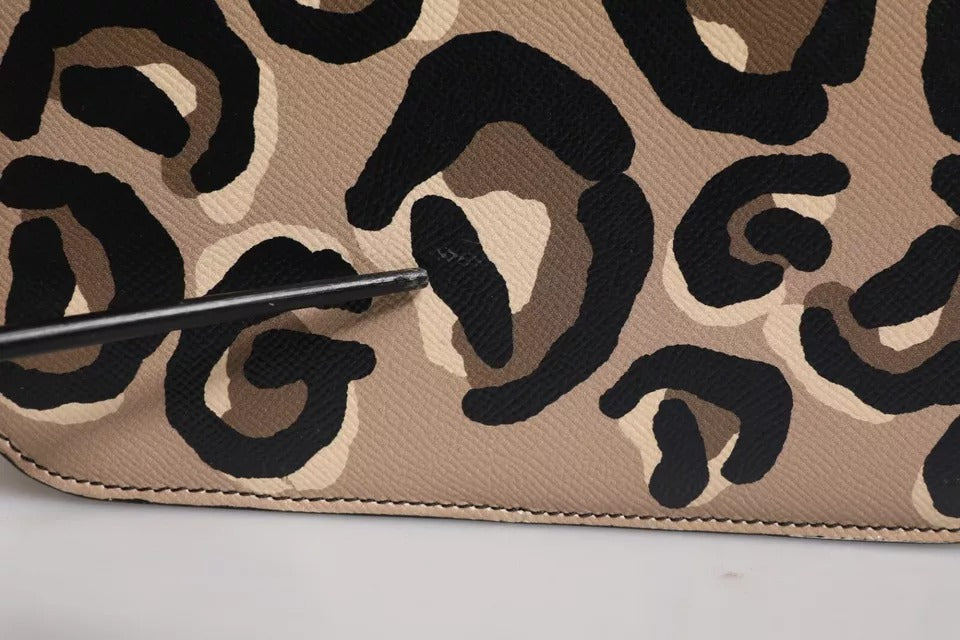 Beige DG Leopard Pattern Leather Crossbody Bag