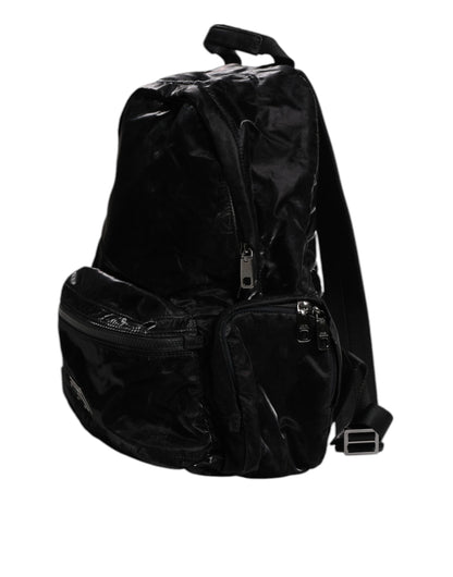 Mochila escolar de viaje con placa de logotipo de nailon negro