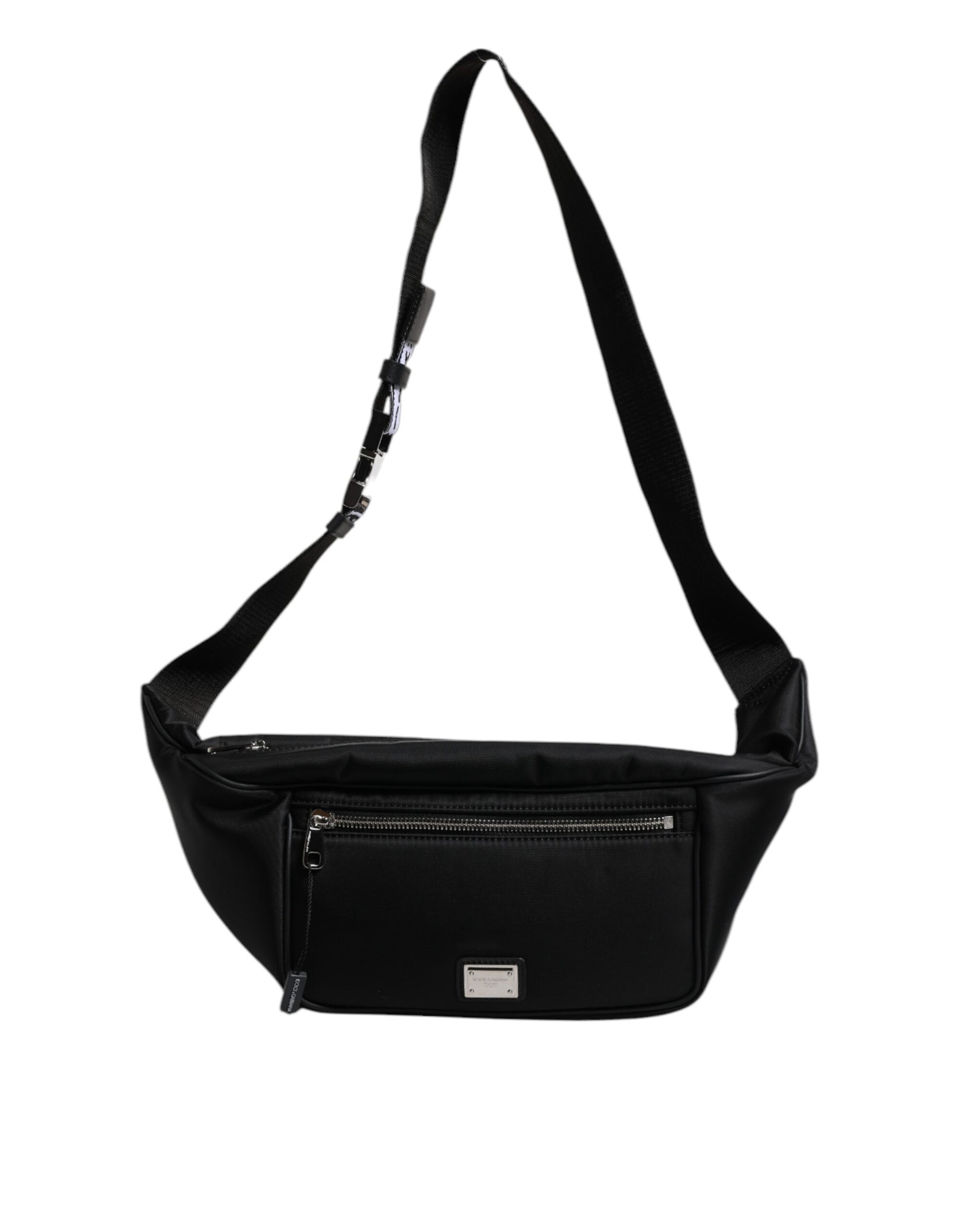 Black Polyester Logo Plaque Belt Waist Men Fanny Pack Bag