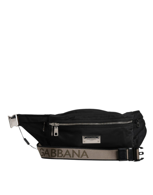 Black Nylon Logo Plaque Belt Waist Fanny Pack Bag