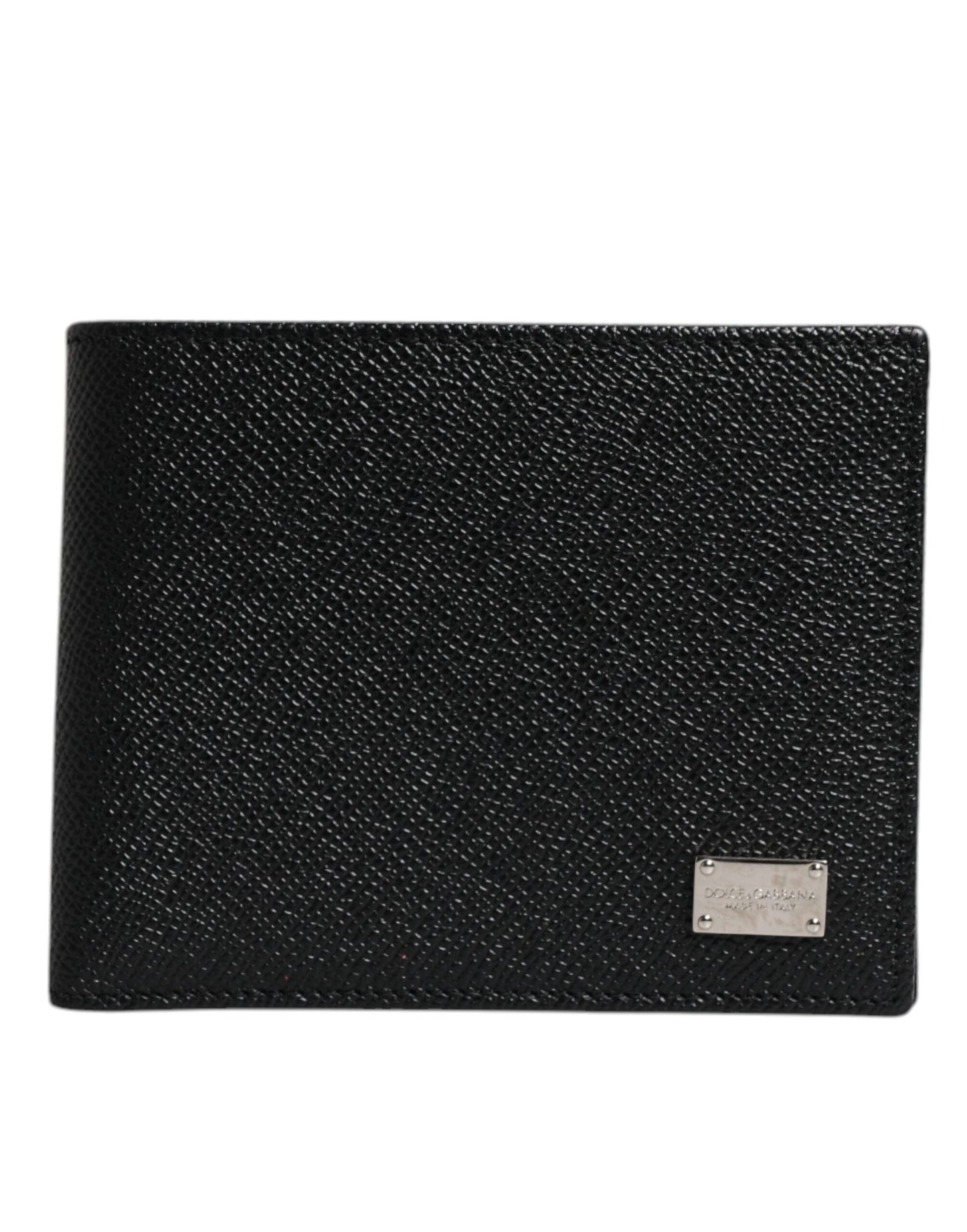 Cartera con placa del logotipo y tarjetero de cuero negro plegable para hombre