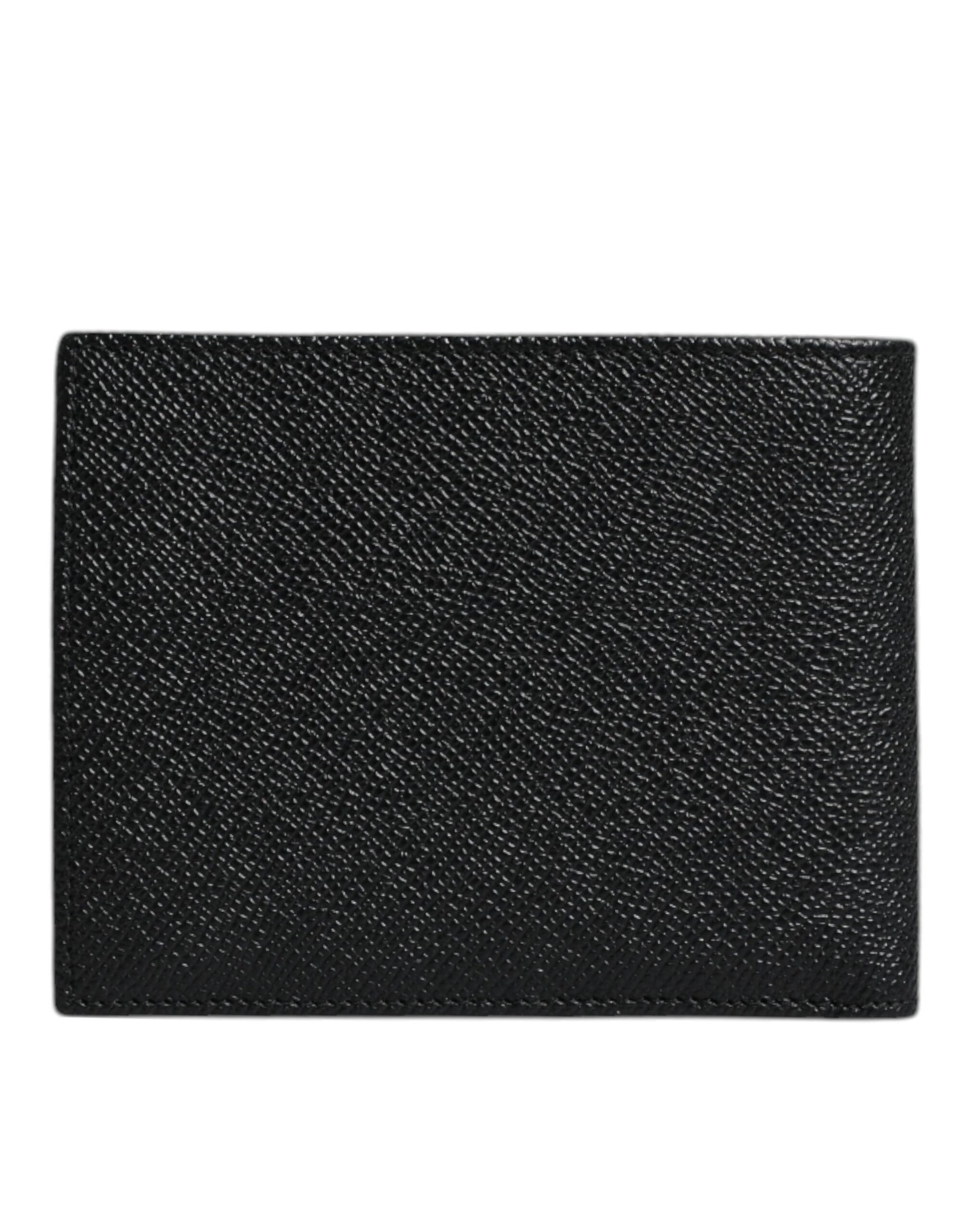 Cartera con placa del logotipo y tarjetero de cuero negro plegable para hombre