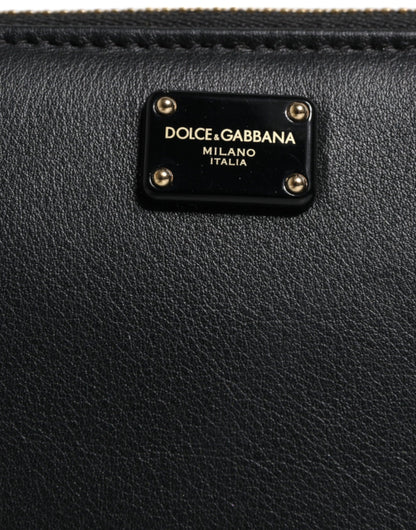 Cartera continental con cremallera y logotipo en piel de becerro negra