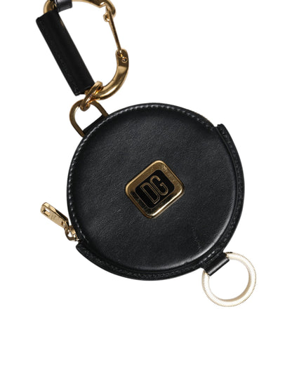 Cartera redonda de cuero negro DG Logo Coin Purse Lanyard