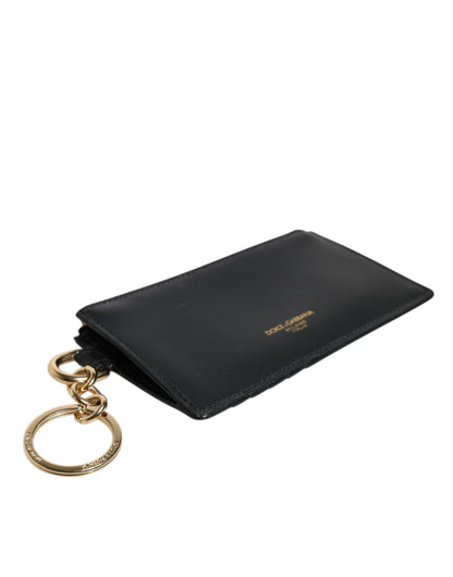 Black Calfskin Leather DG Logo Card Holder Wallet