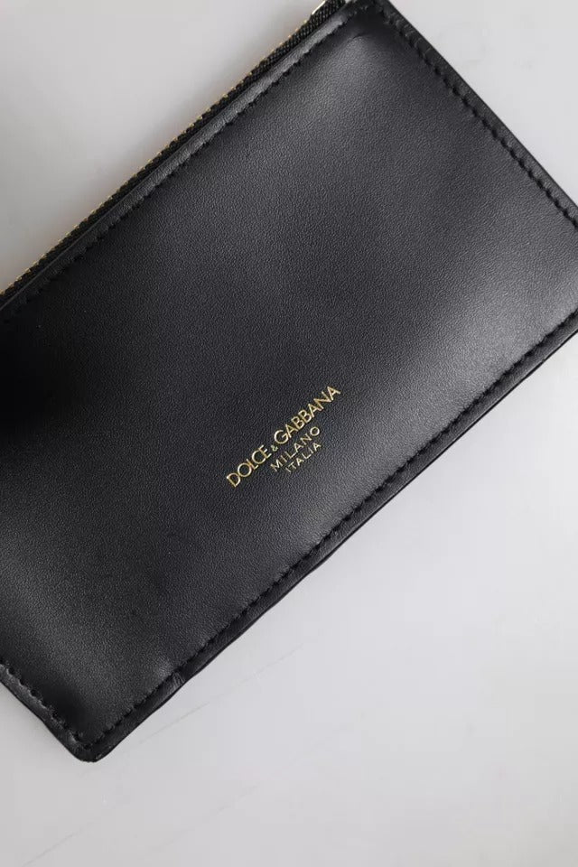 Black Calfskin Leather DG Logo Card Holder Wallet