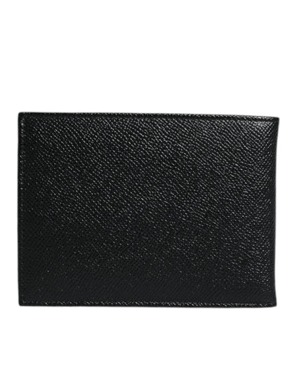 Black Leather Bifold Card Holder Men Logo Plaque Wallet