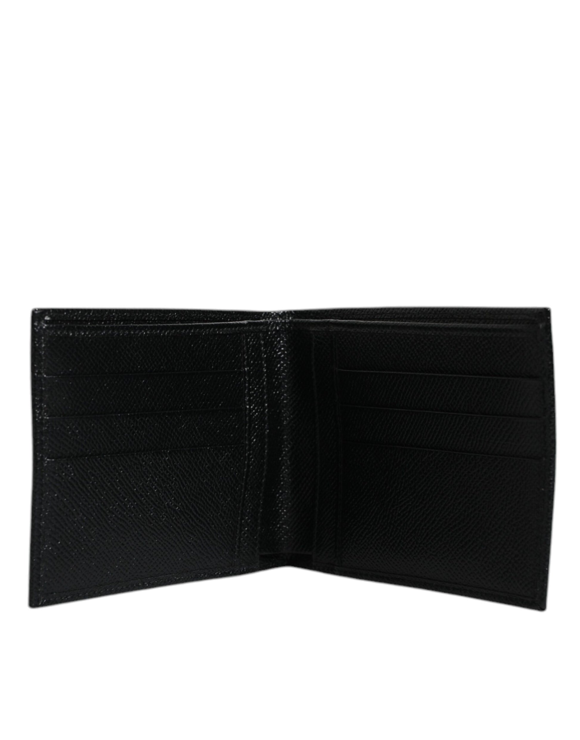 Black Leather Bifold Card Holder Men Logo Plaque Wallet