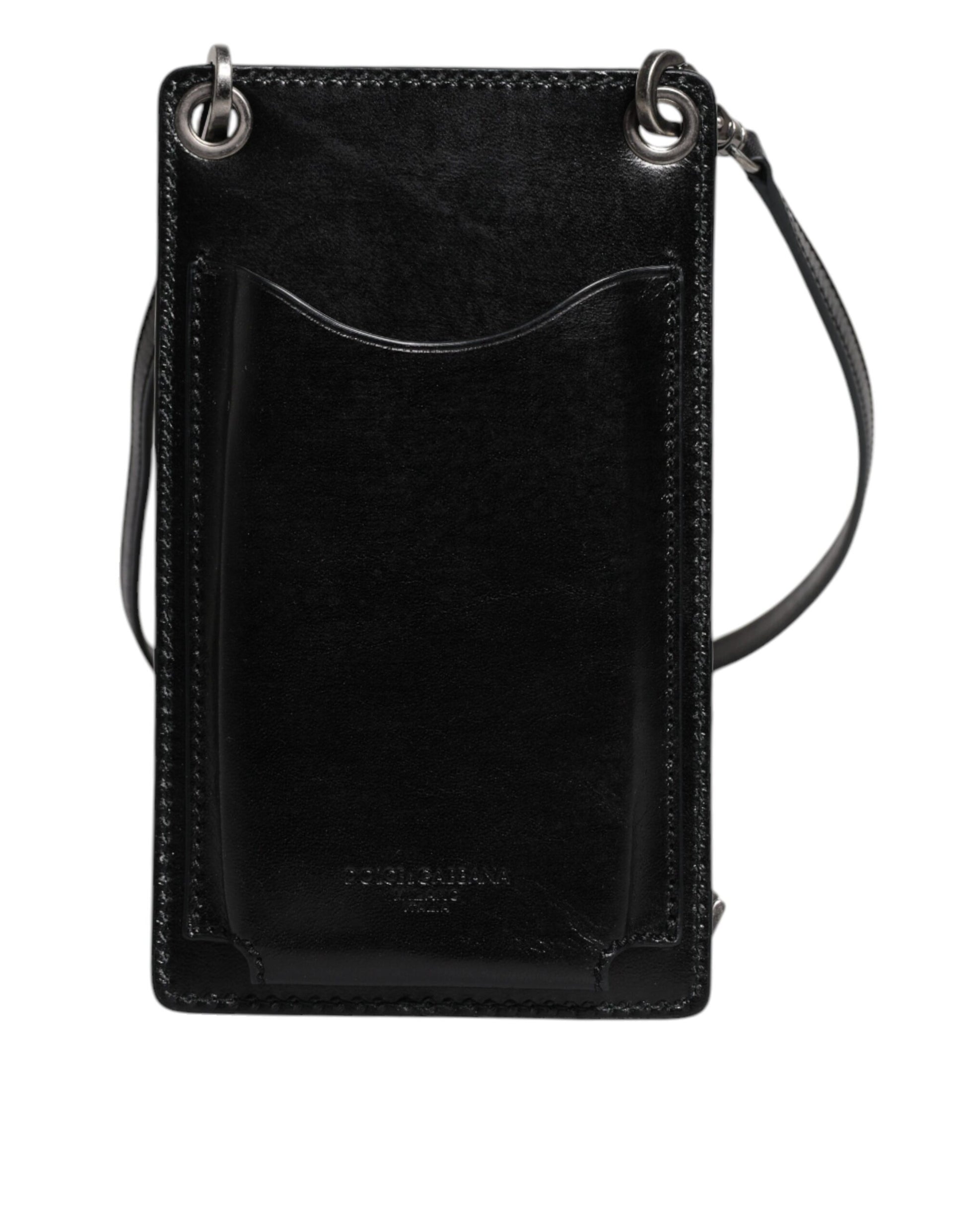 Black Horse Leather Zip Logo Shoulder Neck Strap Wallet