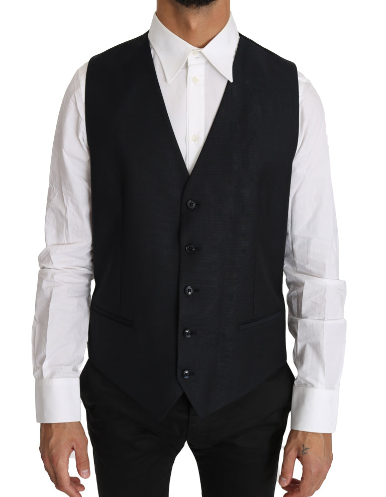 Elegant Gray Slim-Fit Wool-Silk Vest