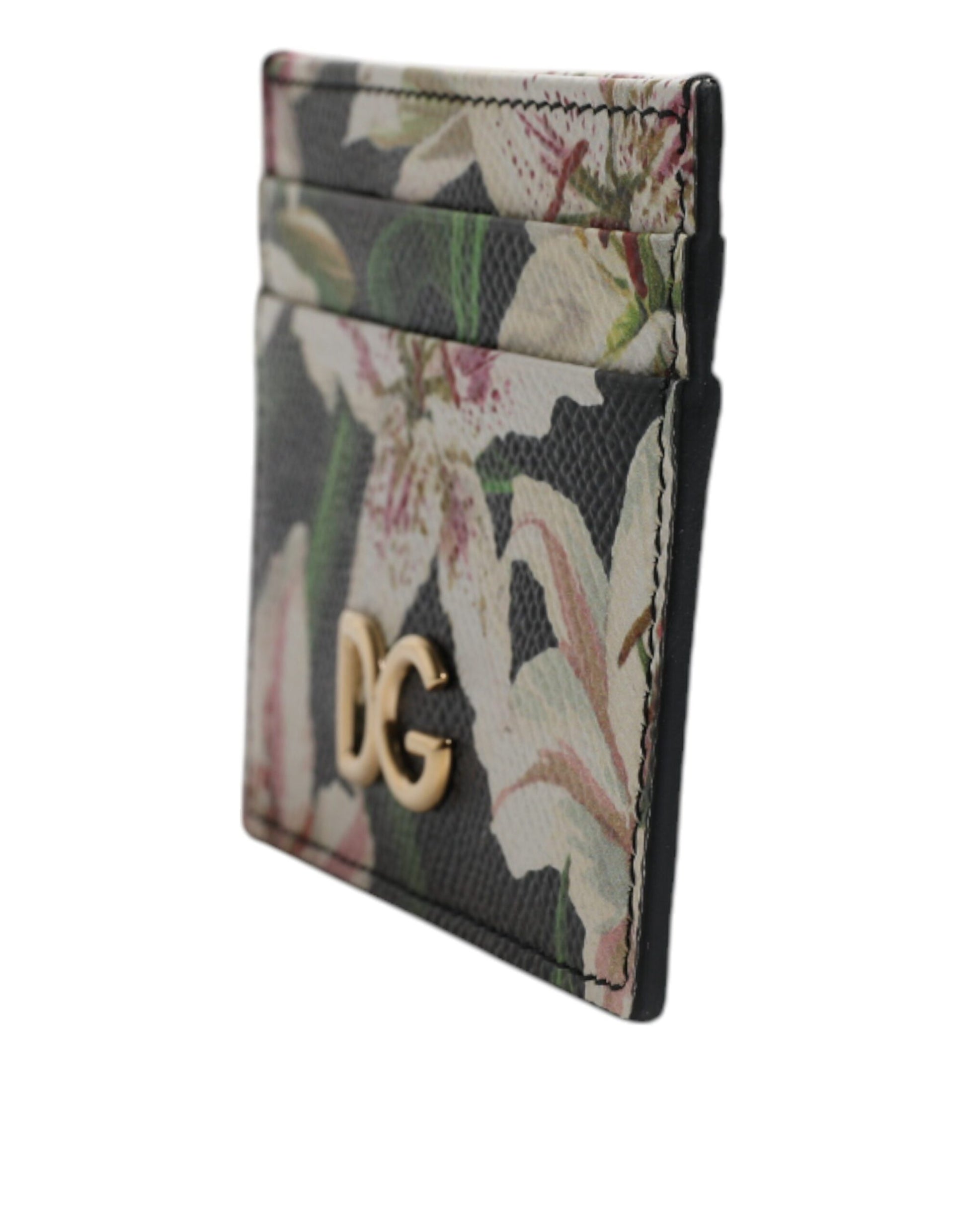 Tarjetero de Piel Floral Negro Cartera con Logotipo DG