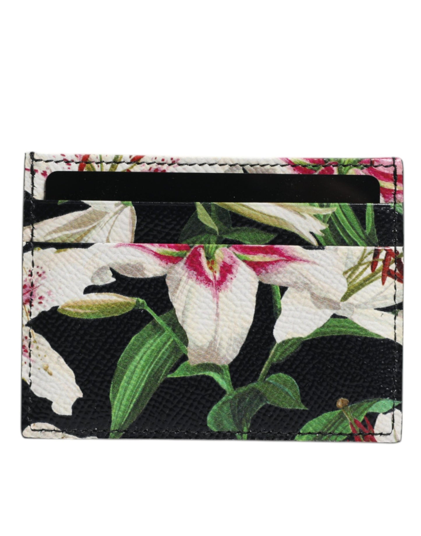 Tarjetero de Piel Floral Negro Cartera con Logotipo DG