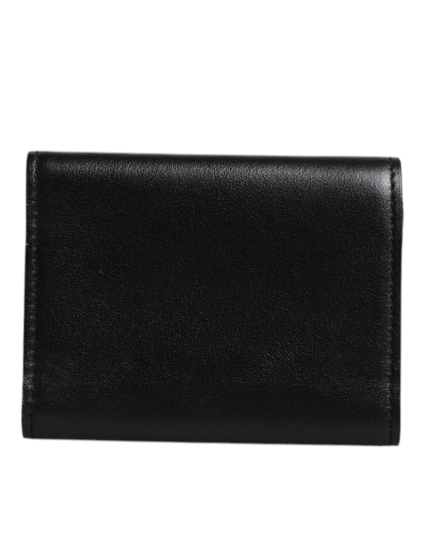 Black Leather Folding Card Holder Logo Print Wallet